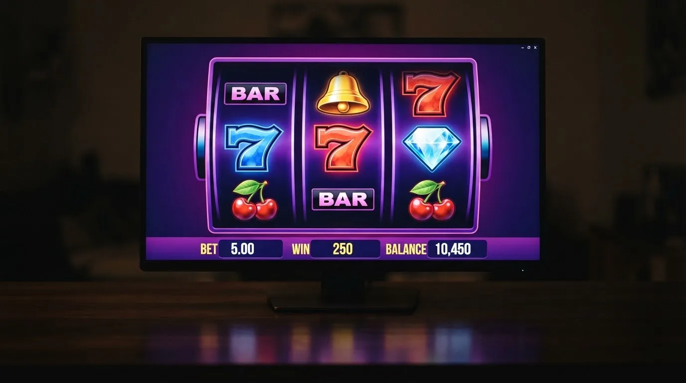 A close-up of a slot reel display shown on a monitor, no other windows open.